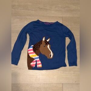 Mini Boden horse with scarf blue long sleeve 3/4y